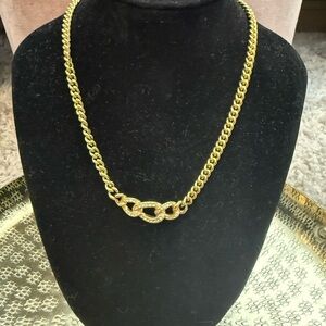 Elegant Dior Gold Necklace with White Stones.